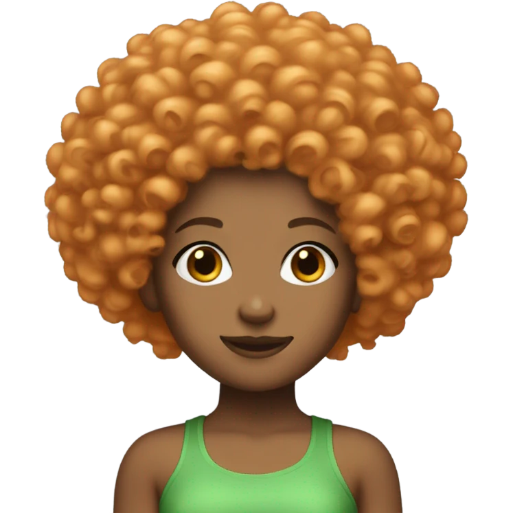 Curly orange Afro light skin girl with a green crop top on emoji