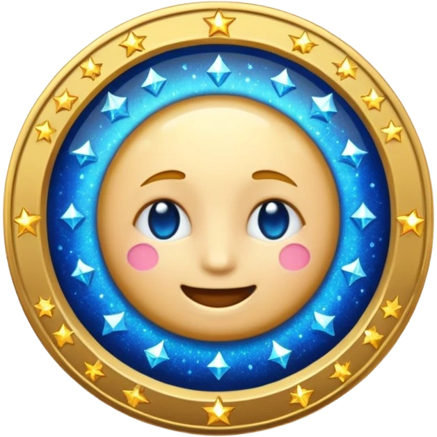classic emoji style coin with blue magical sparkles emoji