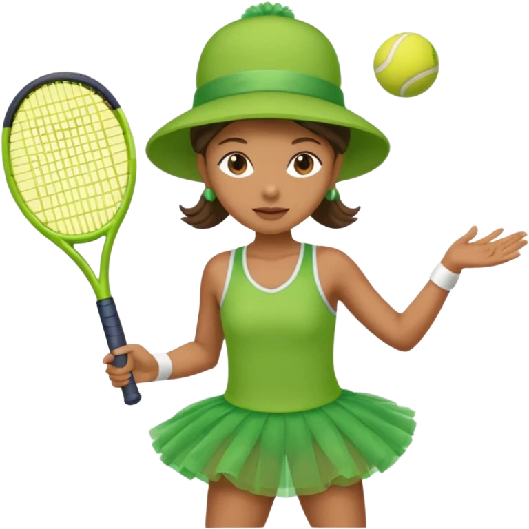 A hat with a green tutu on playing tenis with a volcher emoji