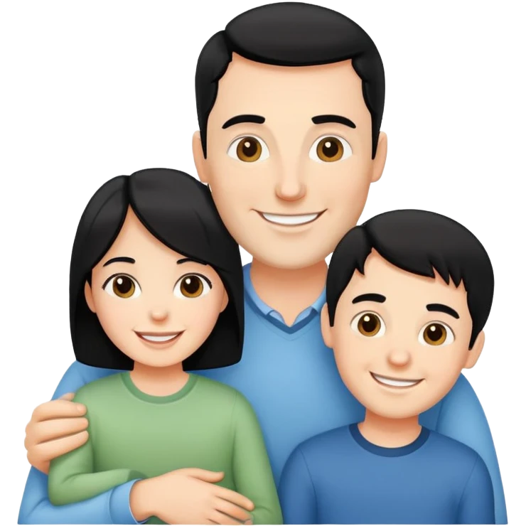 happy white family with husband with black hair, wife and one son smiling together emoji