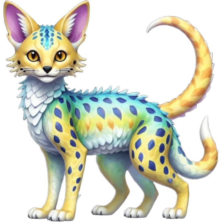 Epic scaley scaled iridescent complex detailed realistic aesthetic-scenic-Fakémon-Trico-Sergal-Serval-Vernid-creature emoji