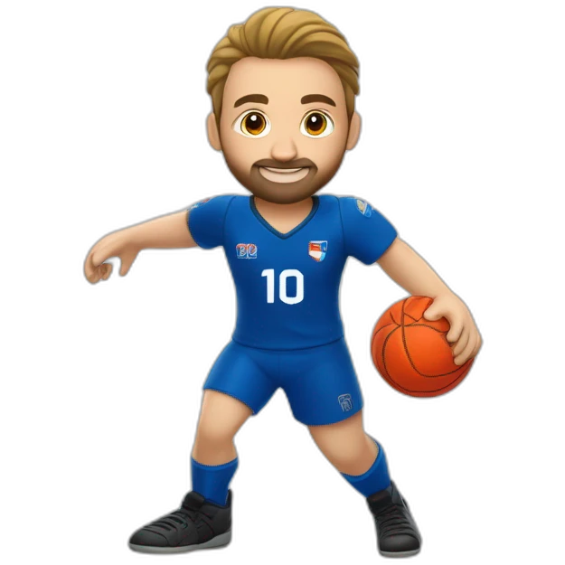 Joueur de handball européen en maillot bleu manche courte numéro 10 et le logo du CLOS Wahagnies emoji