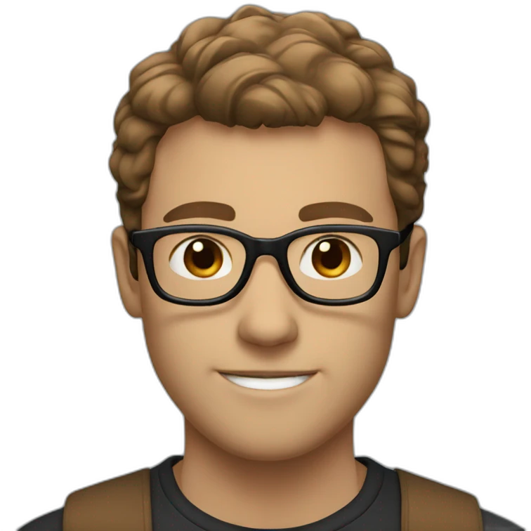 man; blue eyes; brown hair; black glasses emoji
