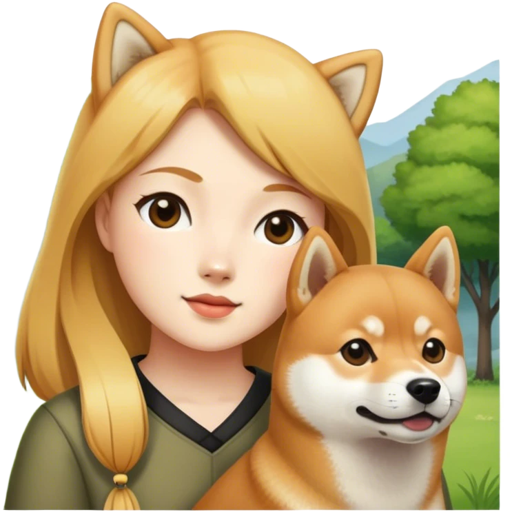 girl with shiba inu outdoors emoji
