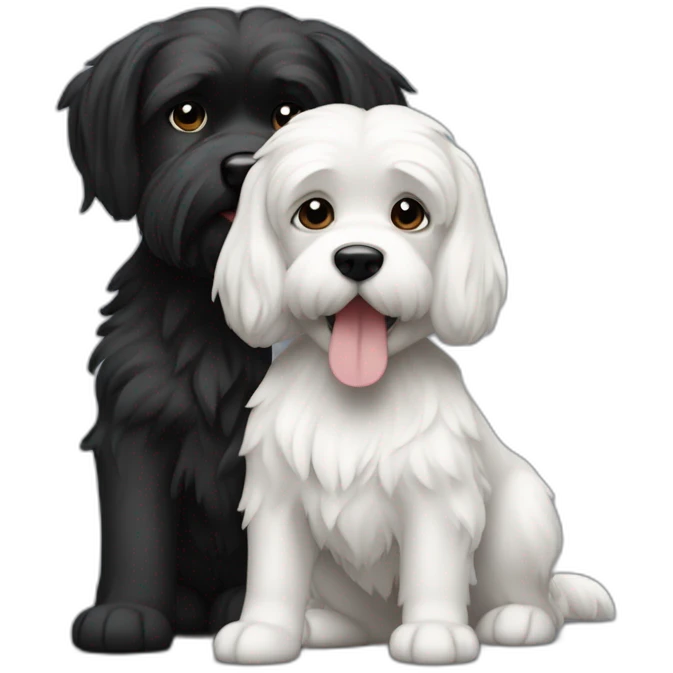perro maltés blanco y mujer pelo largo negro emoji