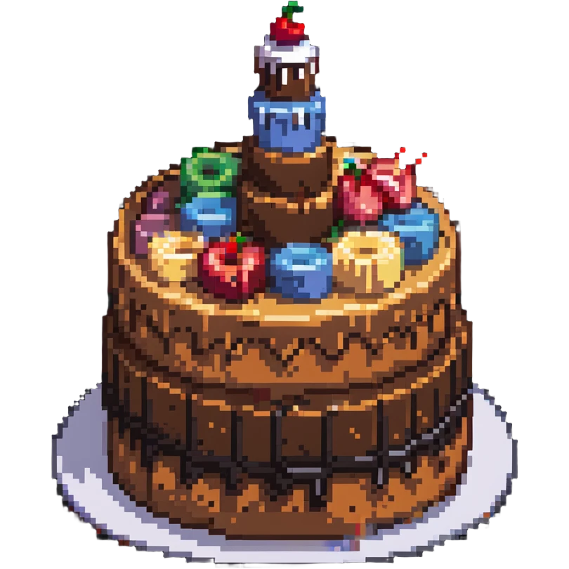 pixel art of a cake with multiple bites taken out of it emoji