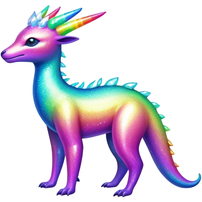 Shiny Exotic Tropical Colorful Neon-colored Glittery Ethereal Sparkly Iridescent Amaura-Aurorus-Fakémon-hybrid-creature (full body)  emoji