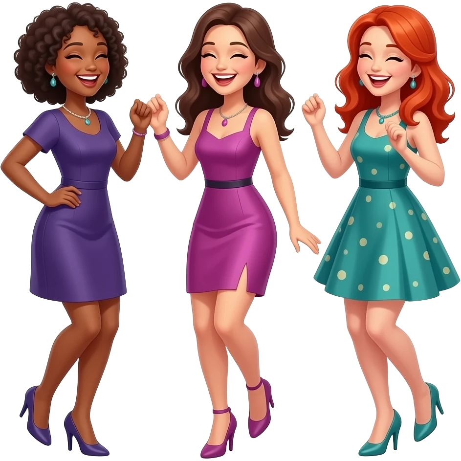 party, two brunettes one red head, women emoji
