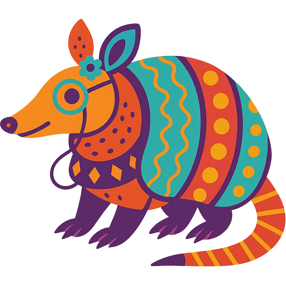 exotic armadillo with striking patterns, unusual accessories emoji