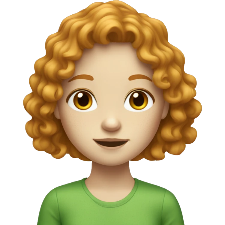 a pale ginger girl with freckles wearing green and has wavy hair and wavy bangs emoji