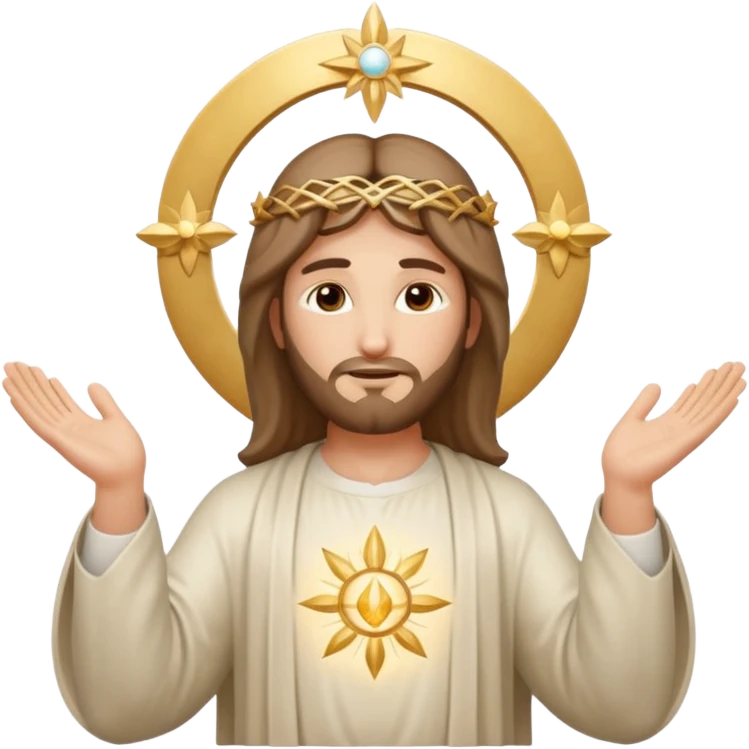 Christ Guardian of Mind, serene radiant figure with gentle halo, hands raised in gesture of protection, surrounded by soft light and subtle symbols of wisdom, iOS emoji style emoji
