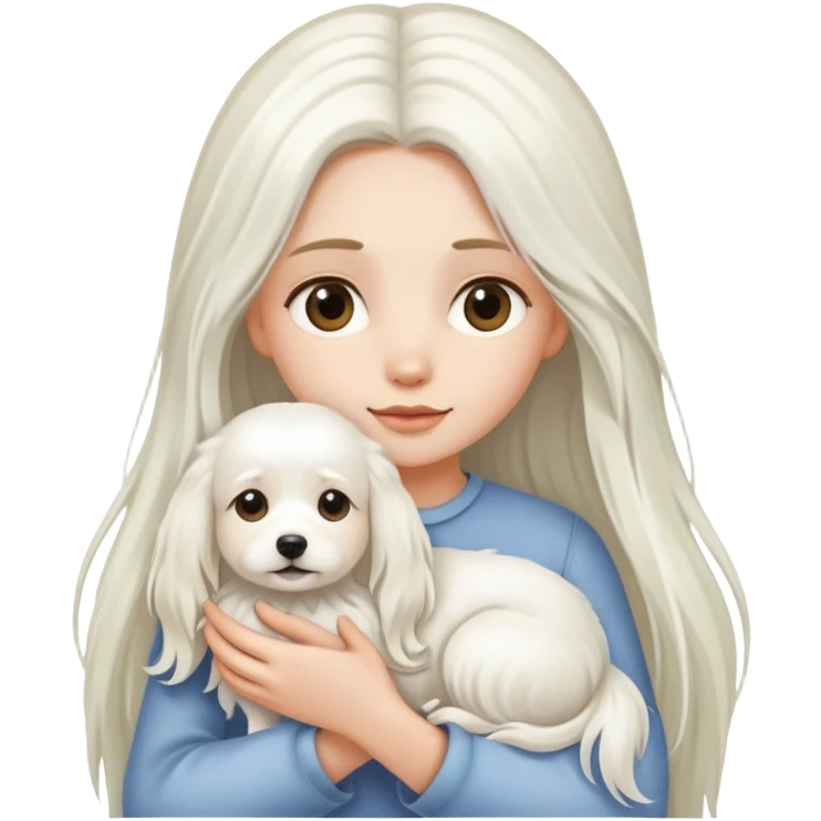 Long-haired girl holding a white long-haired dog emoji