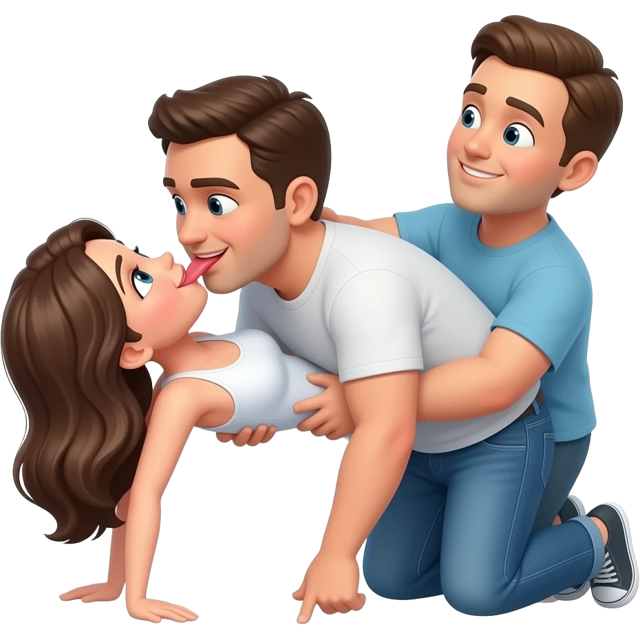 Female bent over giving oral sex to a man while being penetrated from behind by a man emoji