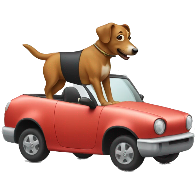 A dog riding a car like a horse  emoji
