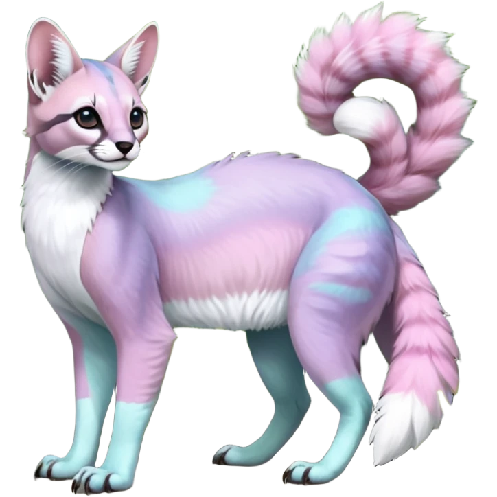 Colorful dark tropical pale light fruity pastel white glorious iridescent divine exotic cute cool beautiful beautiful fantasy-caracal-civet-genet-sergal-vernid-Gryphon-Cacomistle-Trico-oncilla-animal-Fakémon-hybrid-fursona (full body) emoji