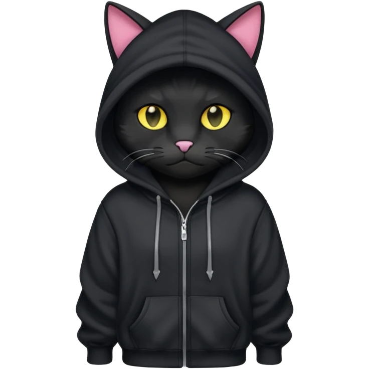 Black cat wearing a hoodie fursona (full body) emoji