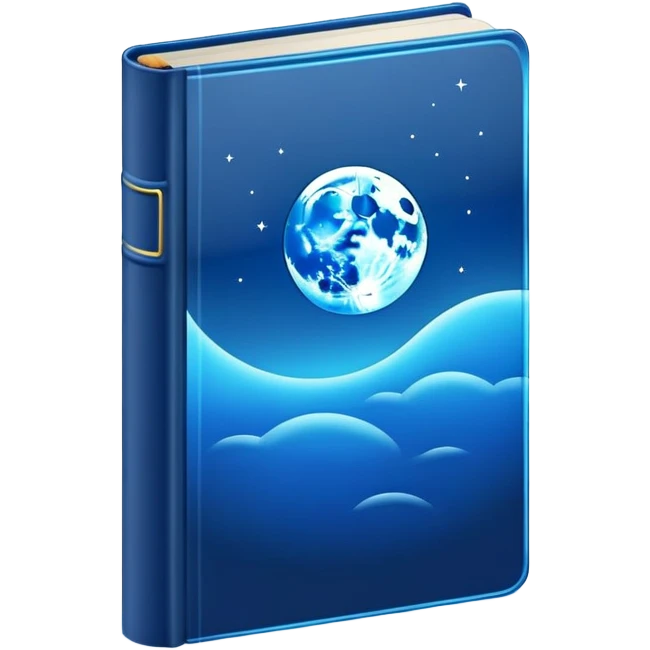 dark neon blue glass book, moon on the cover emoji