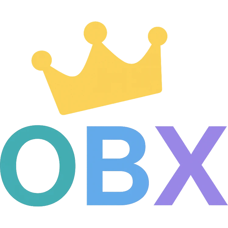 OBX letters with a tilted crown on top emoji