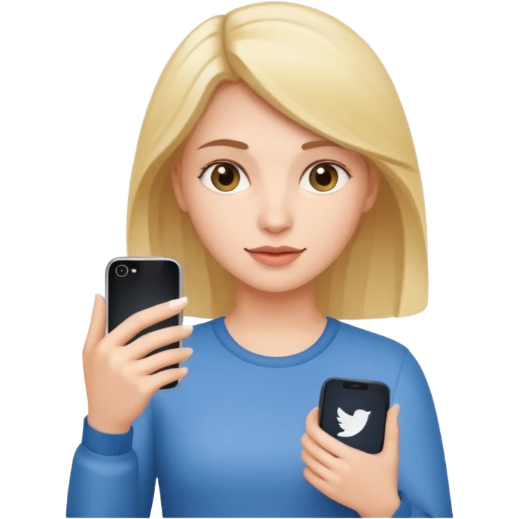 Mujer joven blanca con teléfono en mano  emoji