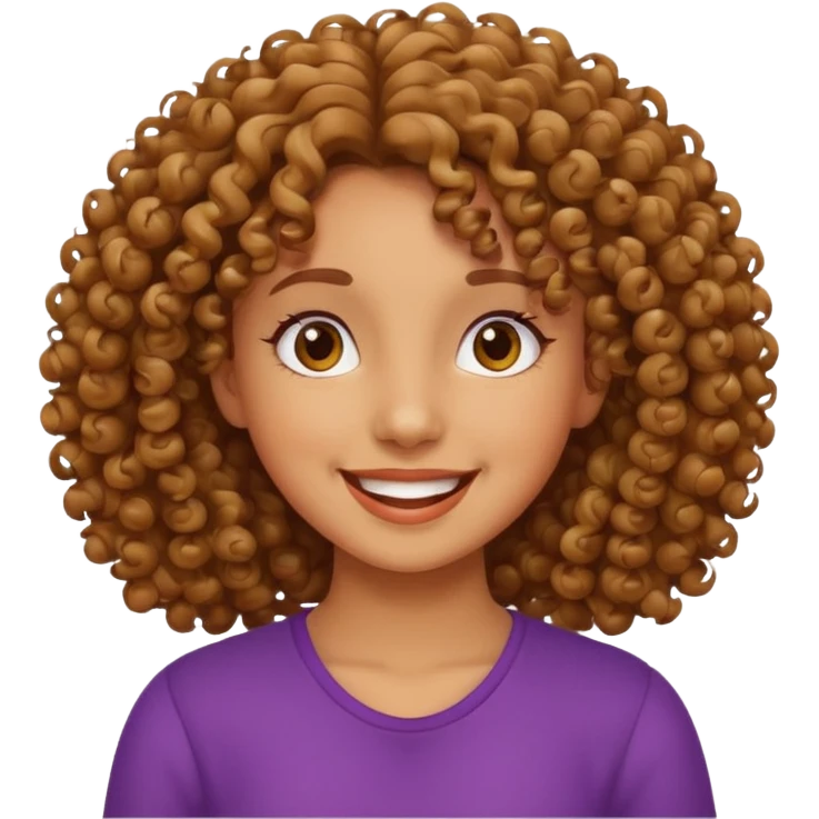 menina parda com cabelos cacheados, expressão feliz emoji