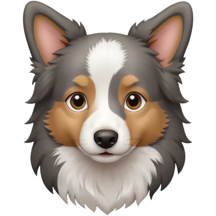 puppy dog, half border collie, gray fur, brown eyes emoji