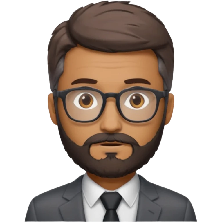 Create a figure that reflects an experienced entrepenurr but who has professional and elegant clothing, close-cropped hair, grey glasses, brown eyes and an unkempt beard  emoji