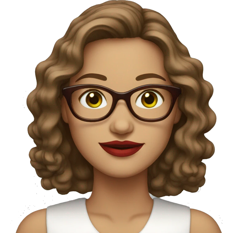 women about 50, green eyes, brown long wavy hair, red lips,  white glasses, informal dress code emoji
