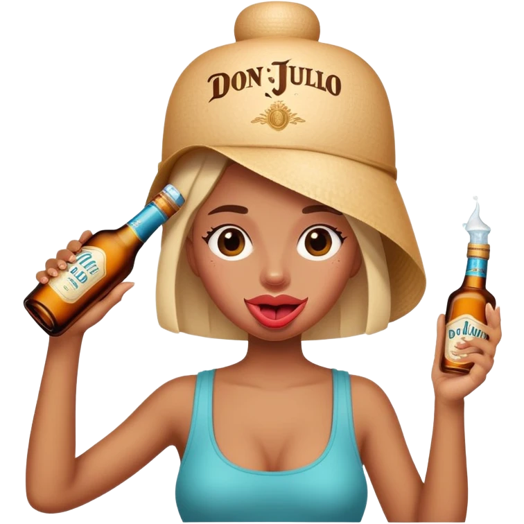 Girl With tongue out holding a don julio bottle on her head  emoji