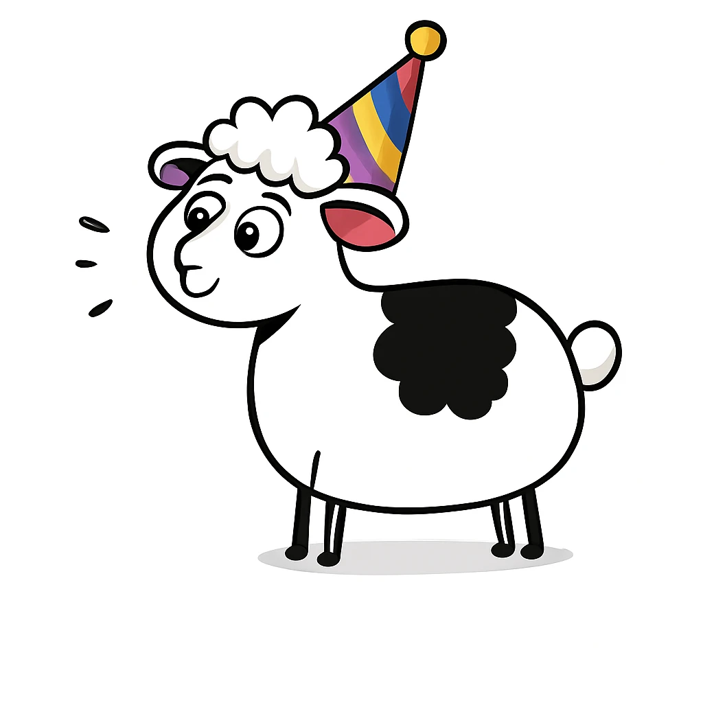 Add a colorful party hat to the silly sheep. emoji