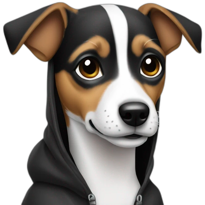 Small jack russel wearing a black hoodie emoji