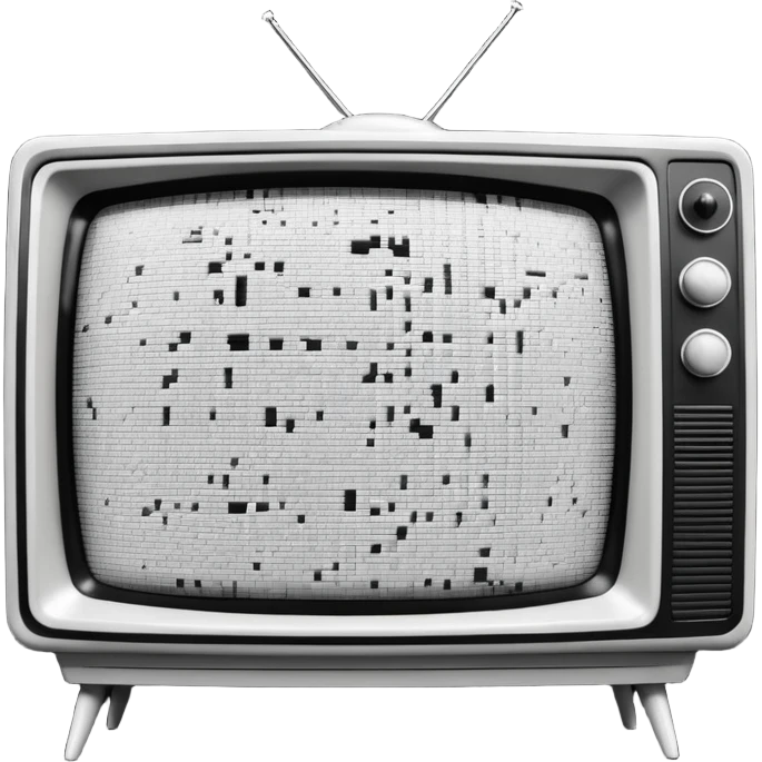 3D render of Static TV, digital glitch art aesthetic, data corruption visual, retro TV screen showing black and white noise, pixelated distortion, emoji style, isolated on white background --v 6.0. emoji