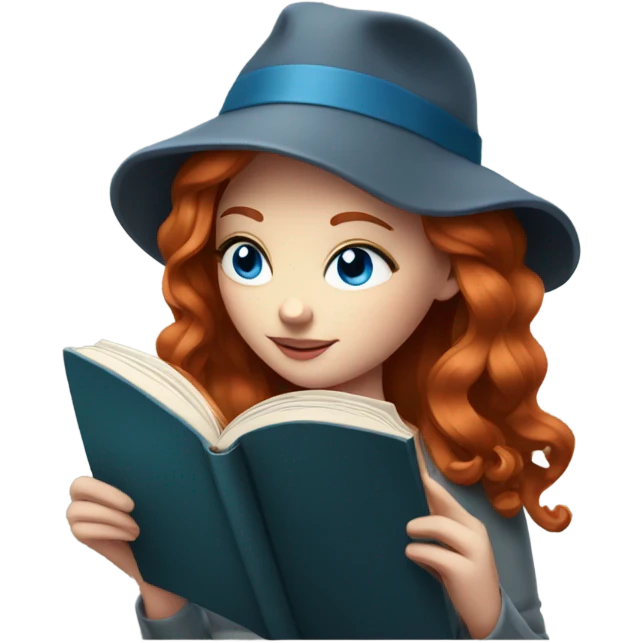 Stylish Redhead with BLUE eyes reading a book emoji
