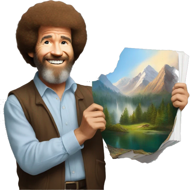 bob ross holding his finished art work emoji