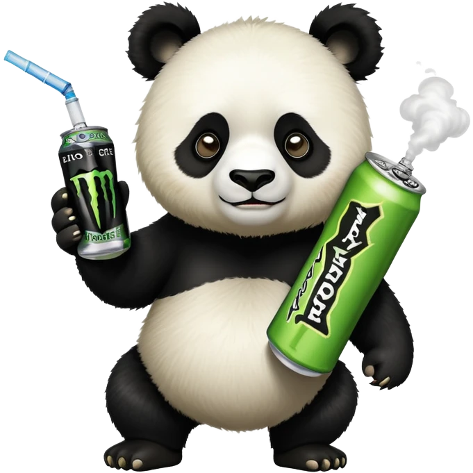 panda climbing with a monster energy drink and vape emoji