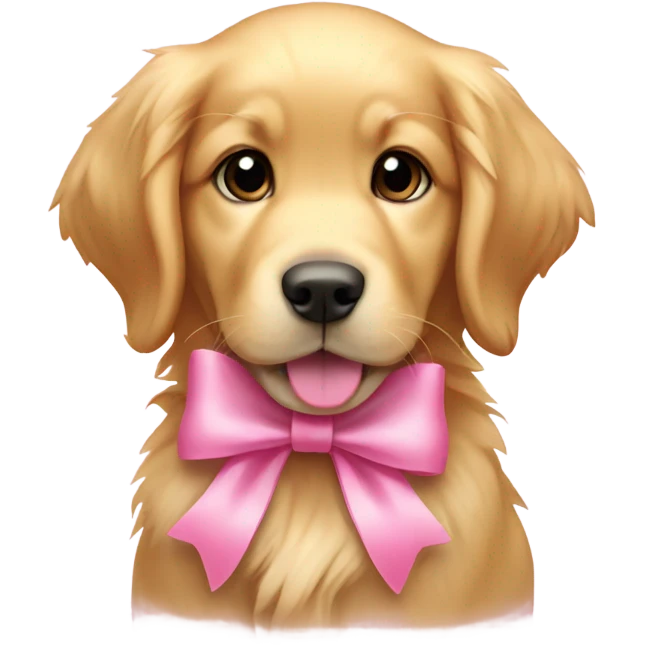 Golden retriever puppy with pink bow emoji