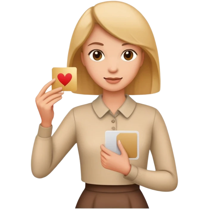 female standing hold a card in one hand emoji