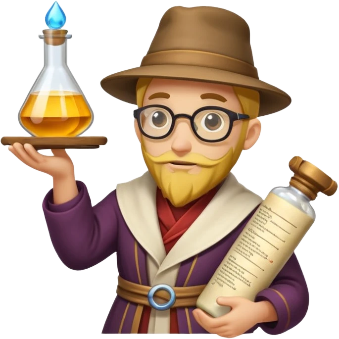 alchemist character holding upgraded formula scroll emoji