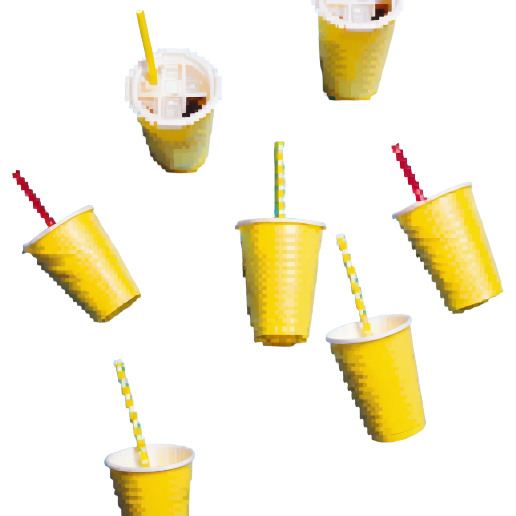 napkins, soda straws, yellow disposable cup emoji