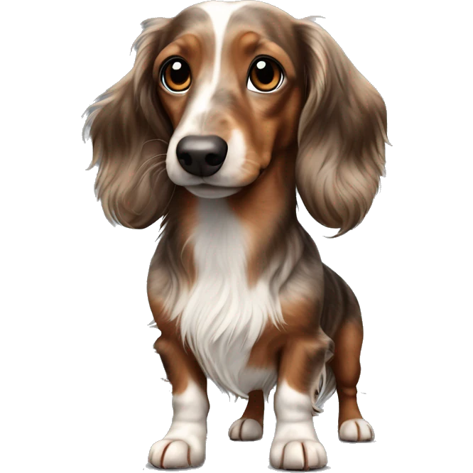 brown Merle long haired Dachshund full body emoji