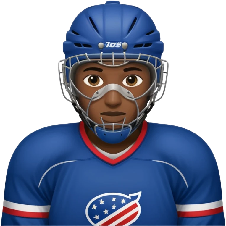 American black Hockey player without a Helmet  and have  a goalkeeper mask which have small holes emoji