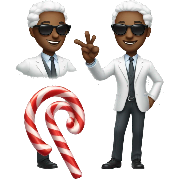 black man in suit and sunglasses twirling peppermint candy cane and making okay signal with his fingers  emoji