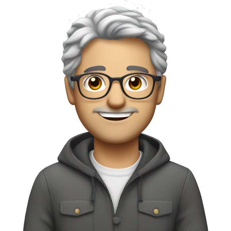 cute italian guy with gray hair, glasses and nice smi emoji