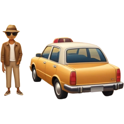 A parked car rests on the side of a long with a person outside , empty road stretching toward a golden sunset. The sky glows with warm colors, and the landscape ahead feels open, peaceful, and full of promise. emoji