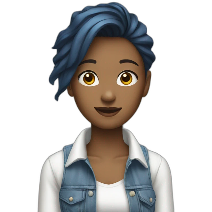 girl wearing a white shirt under a white vest with blue baggy jeans emoji