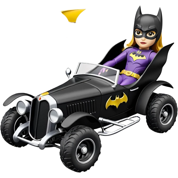 Hot wheels racing cartoons BatGirl’s sixty’s tv show 1932 stealth retro cat burglar sporty petite off-road pursuit mobile cruiser car (reclined seating position) emoji