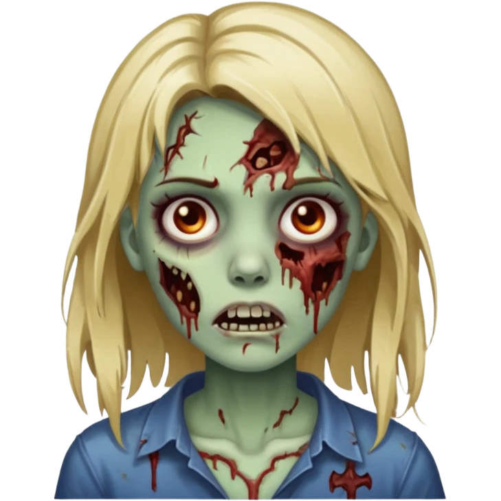 Create a zombie girl with dark hair and medium blonde highlights.  emoji