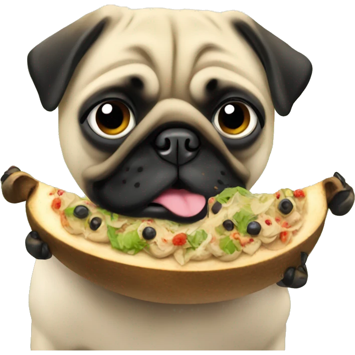 a pug eating natur emoji