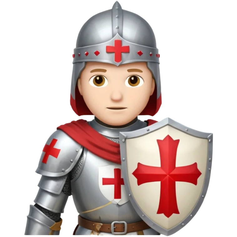 knight templar in medieval armor, white mantle with red cross, helmet, shield emoji