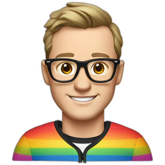 Jonathan Toews wearing glasses and rainbow clothes emoji