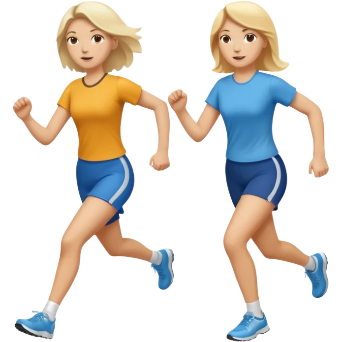 I want 2 women holding hands running in same direction, one is brunette, one is blonde emoji